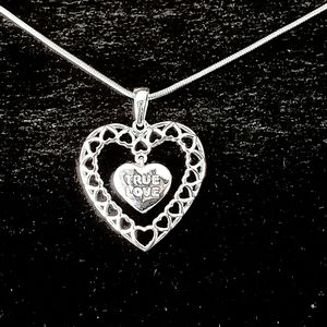 .925 Sterling Silver Double Dancing Heart Necklace